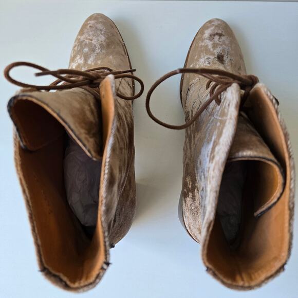 Freda Salvador NEW Ace Crushed Velvet Lace Up Mid Heel Taupe Brown Boots Size 7 - Picture 9 of 13
